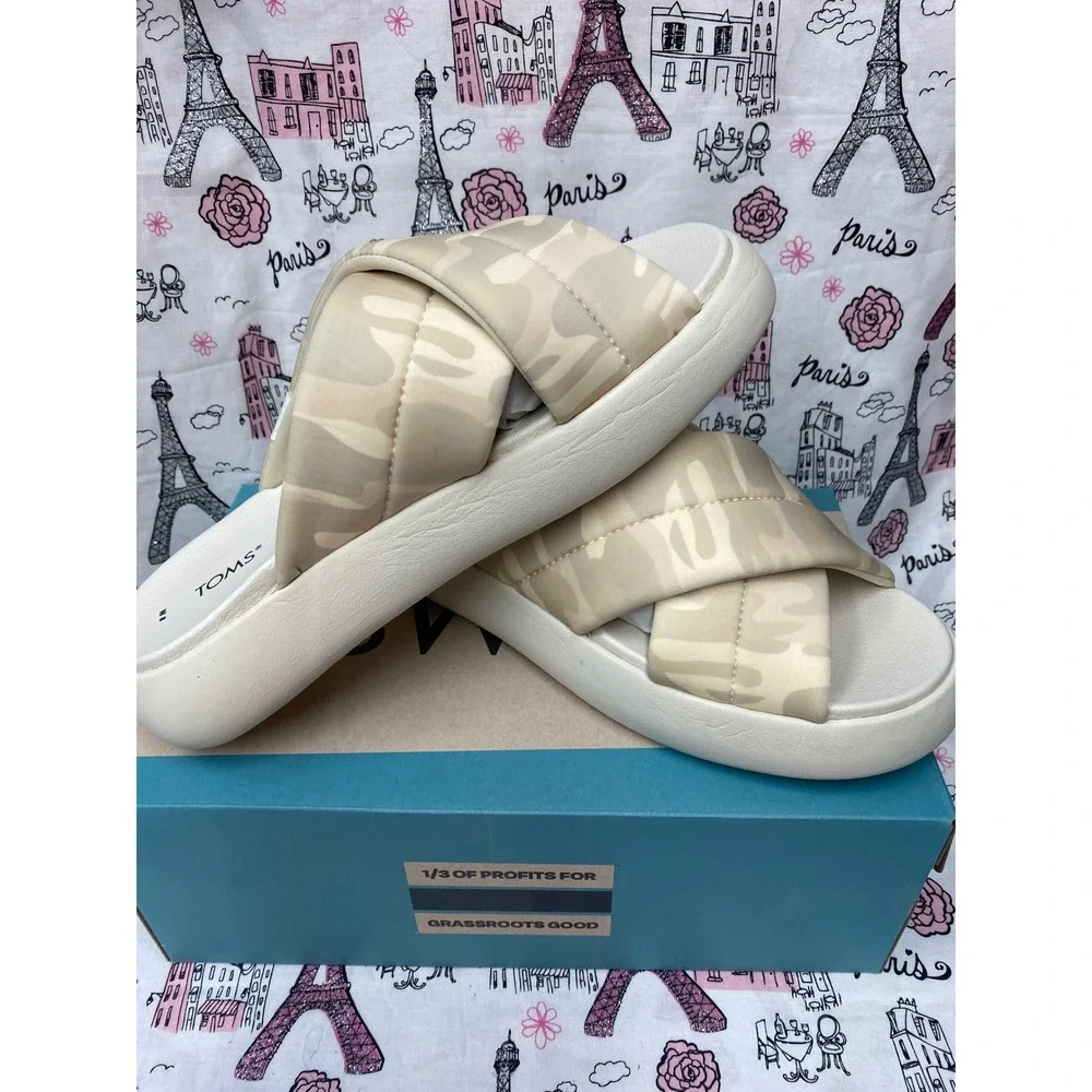 TOMS Alpargata Mallow Crossover Egret Camo Padded Slides Womens 8 10018260